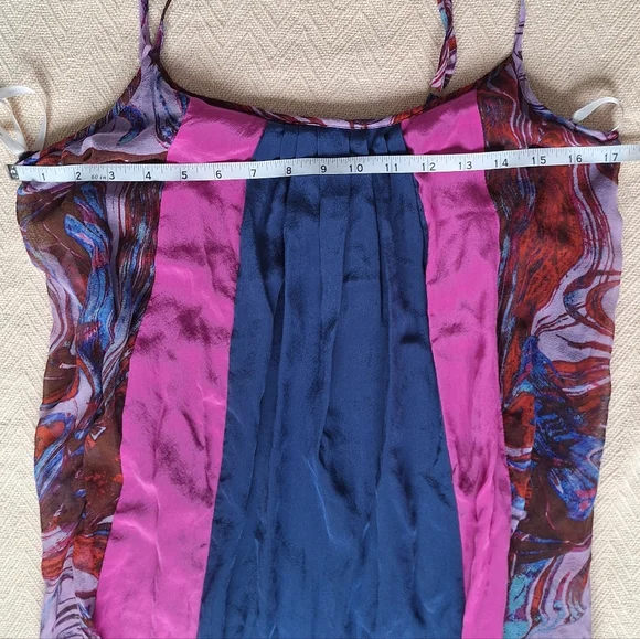 100% Silk Ella Moss Navy and Fuchsia Patterned Maxi Dress - Picture 4 of 7